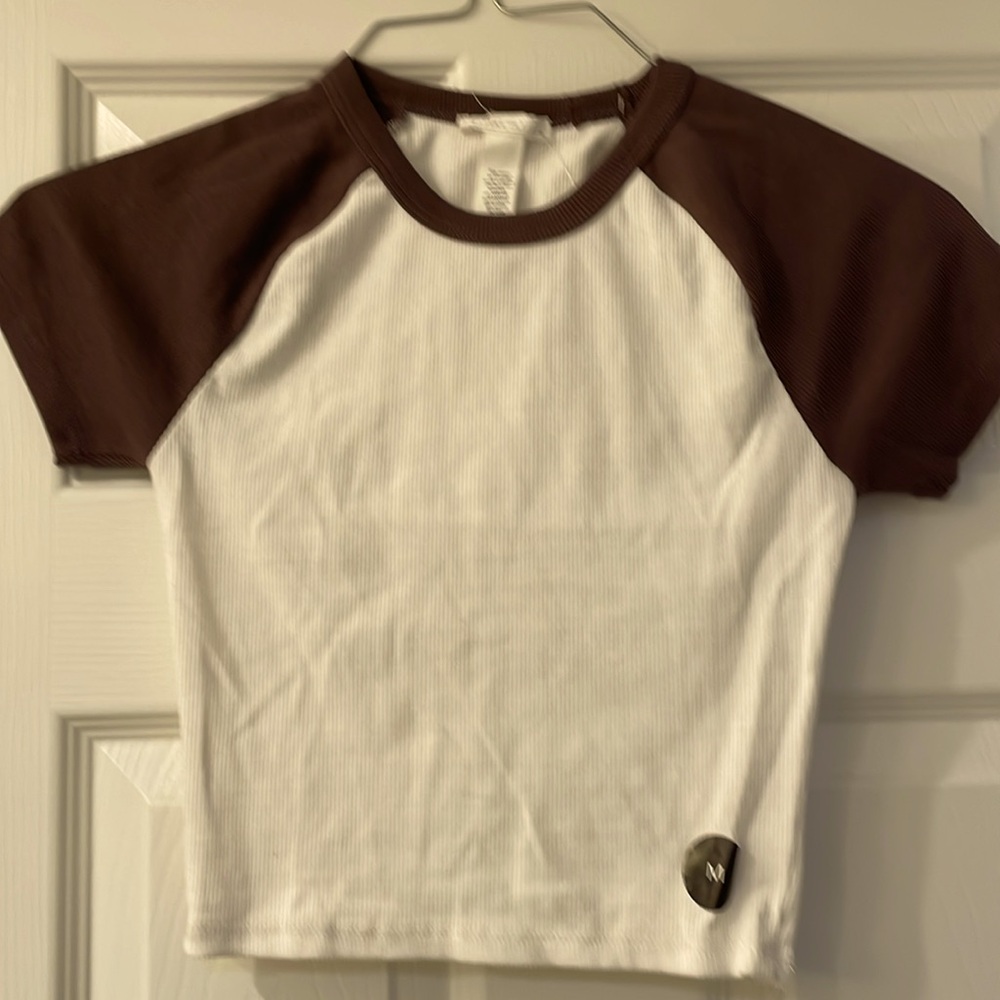 Brown and white crop top